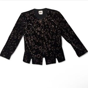 Leslie Fay Black and Gold Velvet Floral Blazer